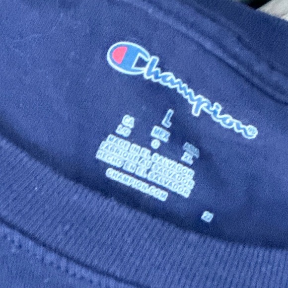 Champion‎ Mens Navy Blue T Shirt Graphic Print Short Sleeve Crew Neck Size L - Picture 2 of 3